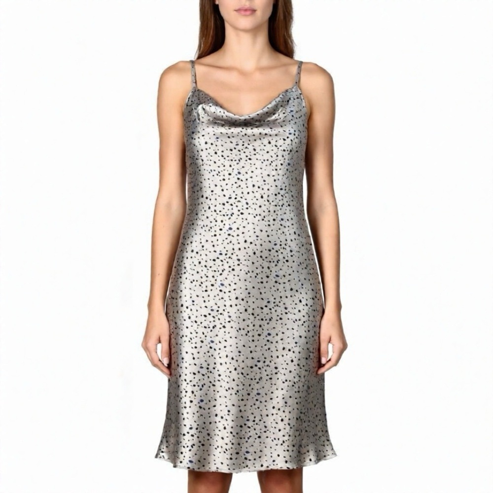 Love Ady Satin Midi Dress Size Small Draped Neckline Spagetti Strap Champagne Be